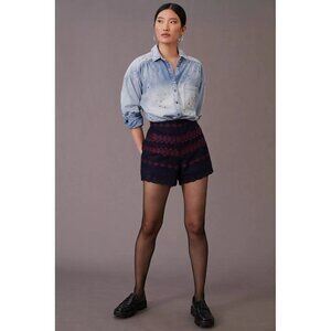 Anthropologie Shorts Women 12 Blue Purple Maeve Lace Boho Crochet Style Festival